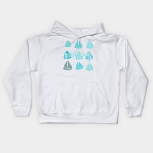 Funny Mint Sailing Boats Pattern Kids Hoodie